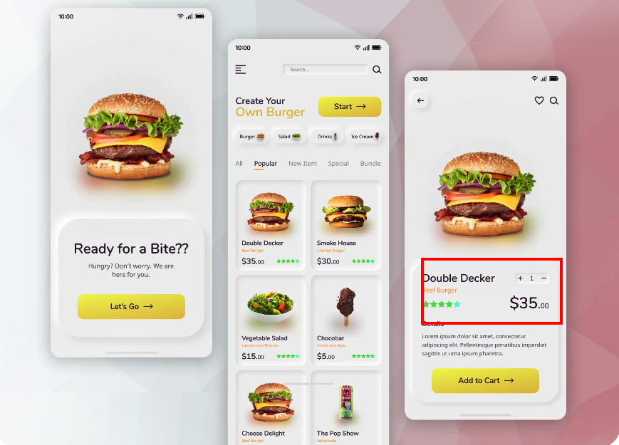 Thiết kế UI cho một ứng dụng bán Hamburger