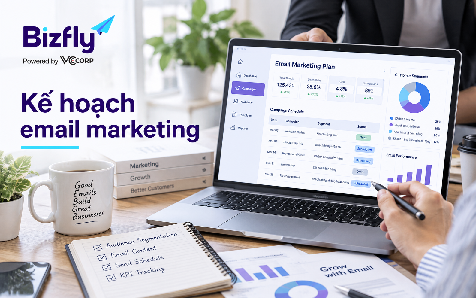 Kế hoạch email marketing là bản mô tả toàn bộ cách doanh nghiệp sử dụng email để phục vụ mục tiêu marketing, bán hàng và chăm sóc khách hàng trong một khoảng thời gian nhất định