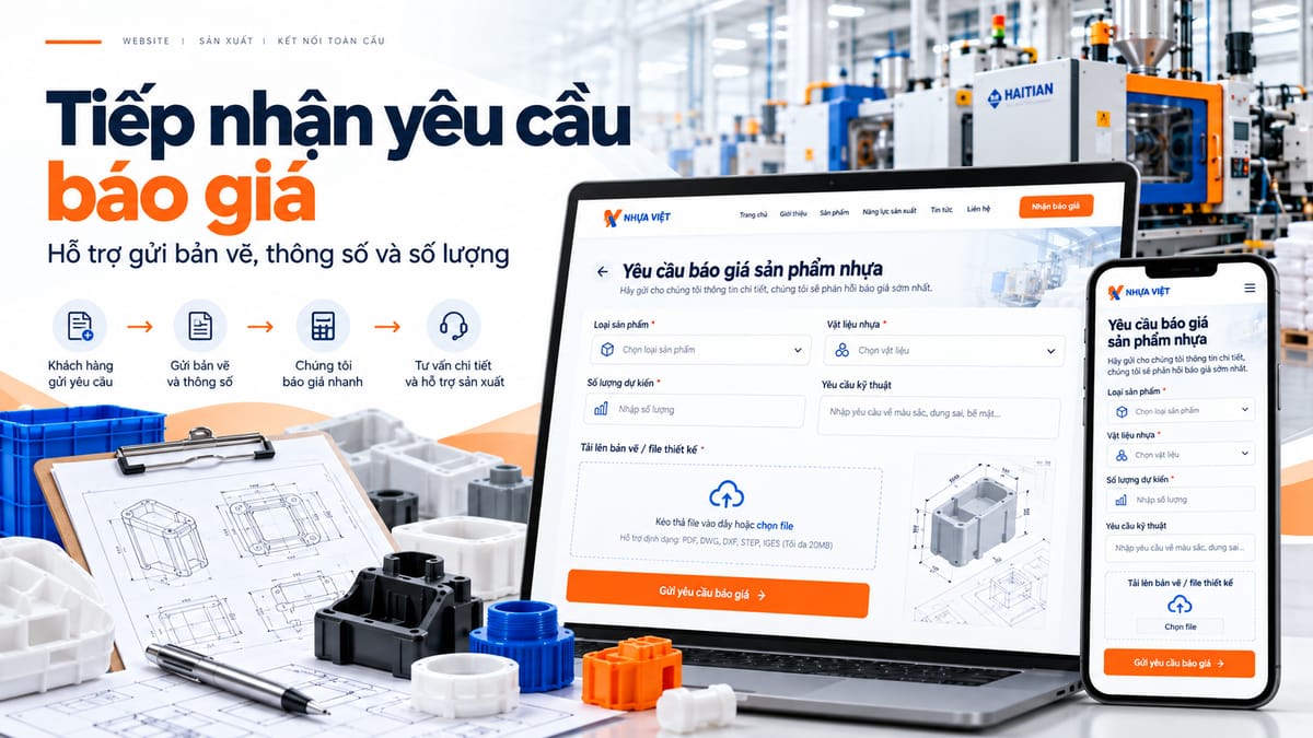 Minh họa cách website giới thiệu dây chuyền sản xuất, năng lực nhà máy và kiểm soát chất lượng.
