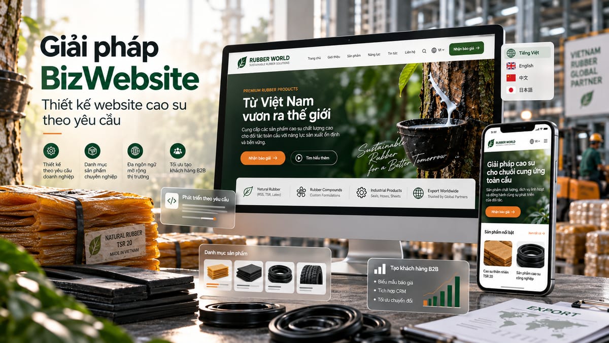 Minh họa giải pháp thiết kế website cao su theo yêu cầu của BizWebsite.