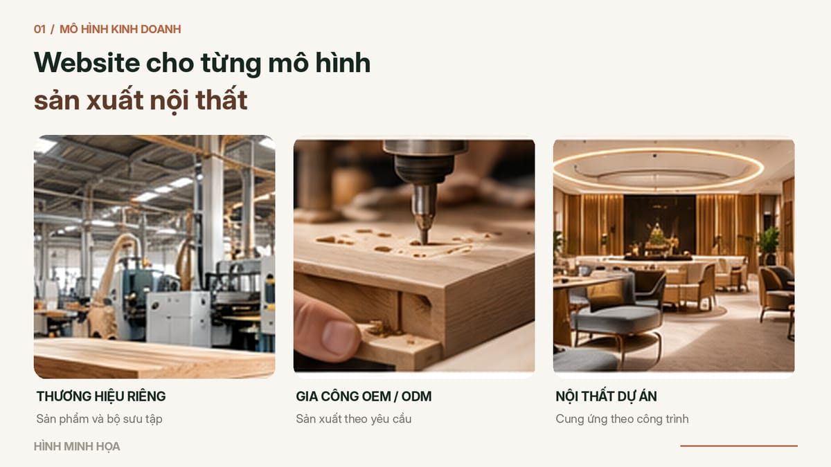 Các mô hình sản xuất nội thất với nhu cầu website B2B khác nhau.