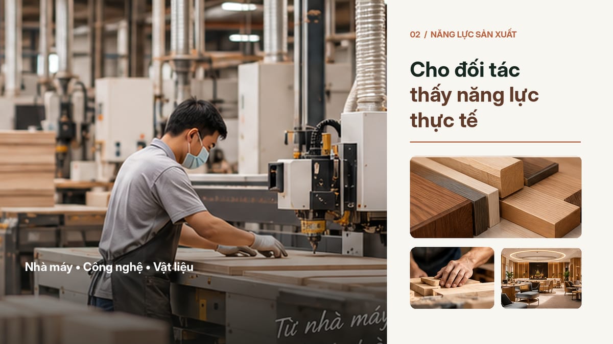 Không gian sản xuất, công nghệ và vật liệu nội thất được thể hiện trên website.