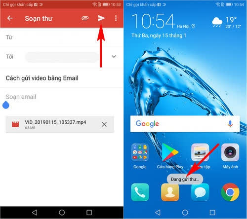 cách gửi video qua email trên điện thoại