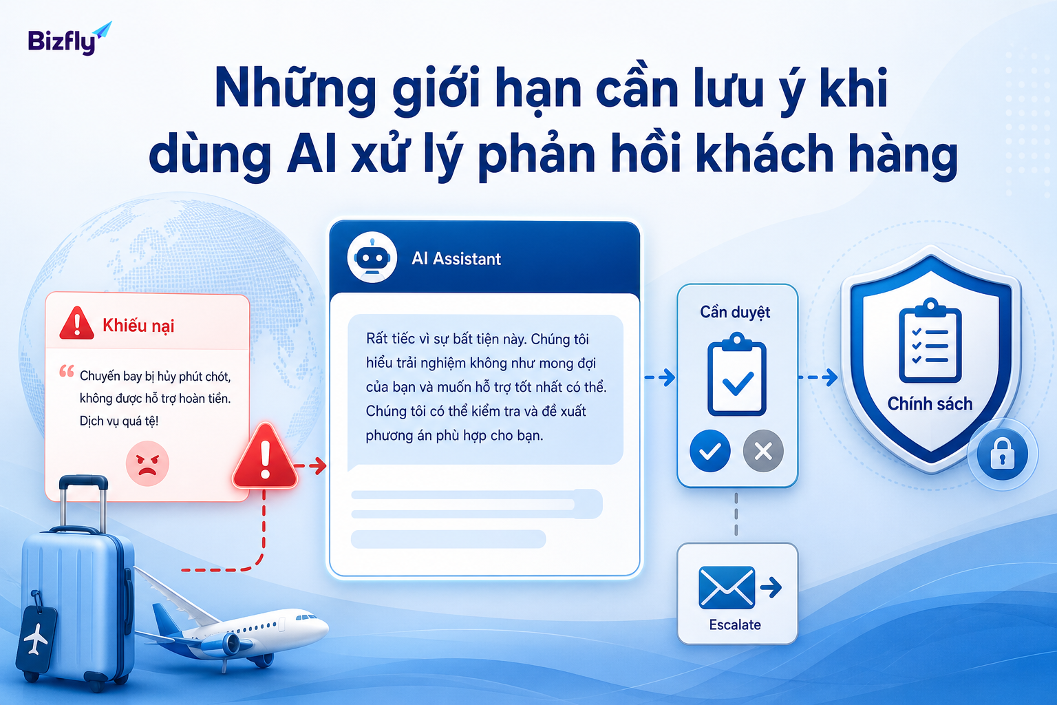 Các điểm cần kiểm soát khi dùng AI xử lý phản hồi khách hàng trong du lịch.