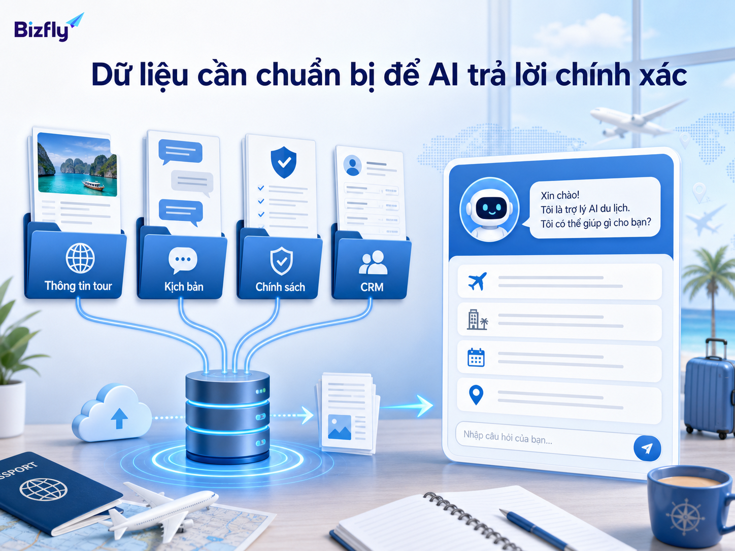 Các nhóm dữ liệu cần chuẩn bị để AI phản hồi chính xác trong ngành du lịch.