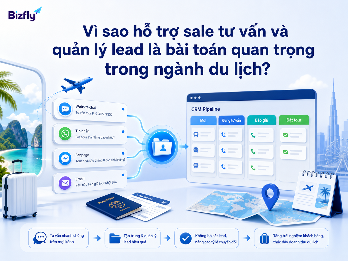 Minh họa vai trò của tư vấn sale và quản lý lead trong doanh nghiệp du lịch.