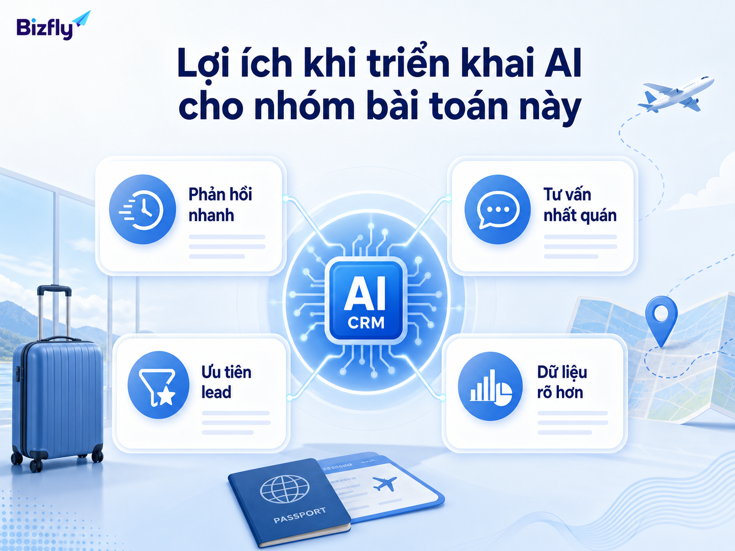 Các lợi ích chính khi ứng dụng AI vào sale và quản lý lead du lịch.