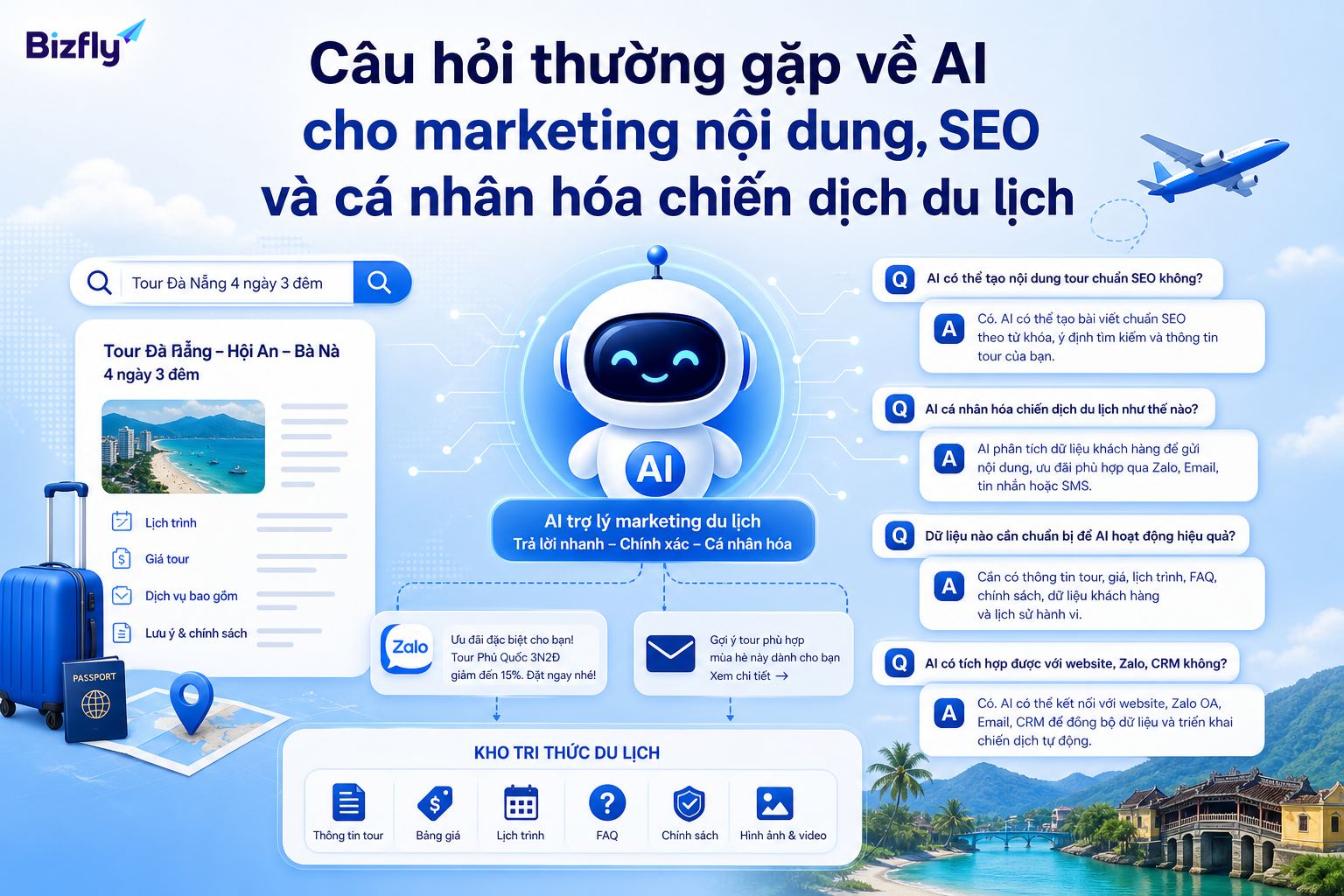 FAQ giúp doanh nghiệp làm rõ dữ liệu, tích hợp, giới hạn và cách bắt đầu với AI marketing du lịch.