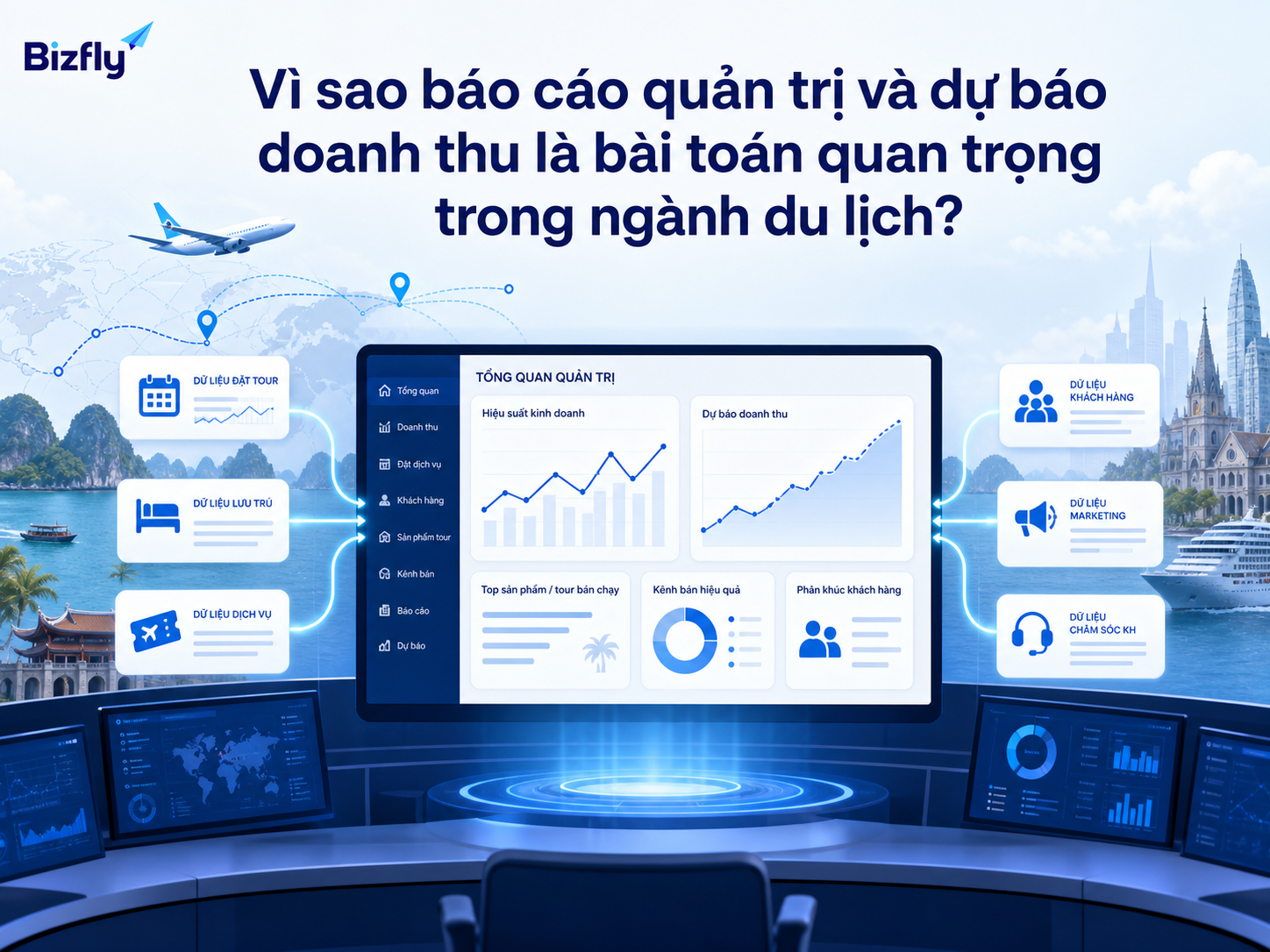 Minh họa báo cáo quản trị và dự báo doanh thu cho doanh nghiệp du lịch bằng AI.