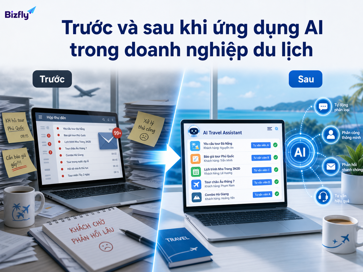 AI giúp doanh nghiệp du lịch giảm thao tác thủ công và chuẩn hóa xử lý yêu cầu.
