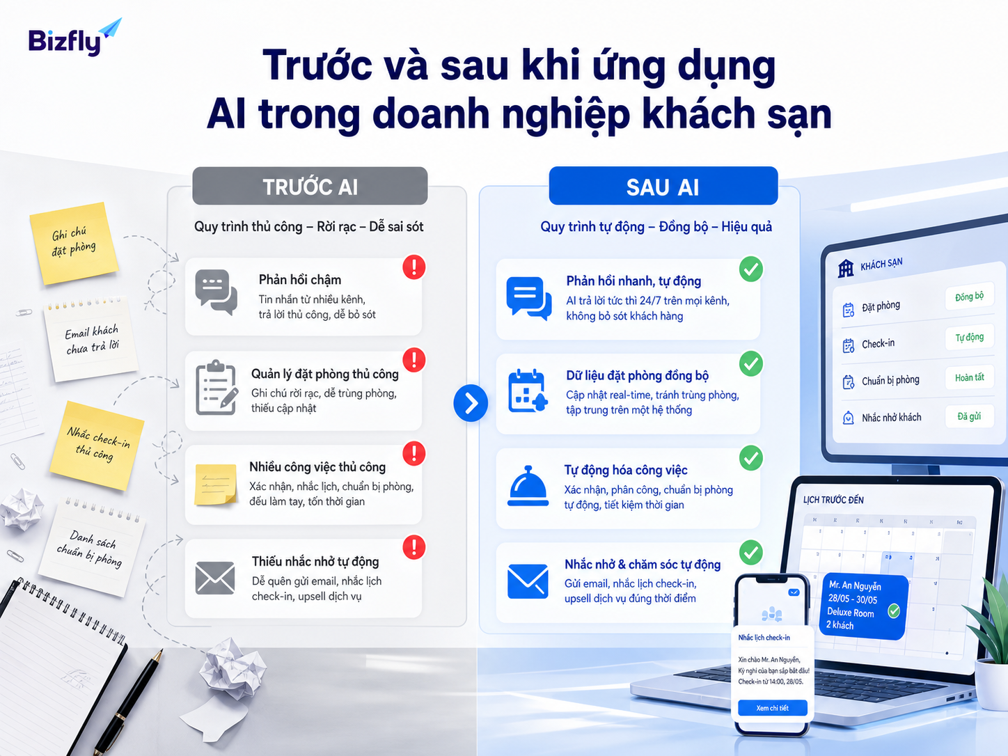 AI giúp chuyển các thao tác thủ công sang quy trình nhắc việc và phản hồi có tổ chức hơn.