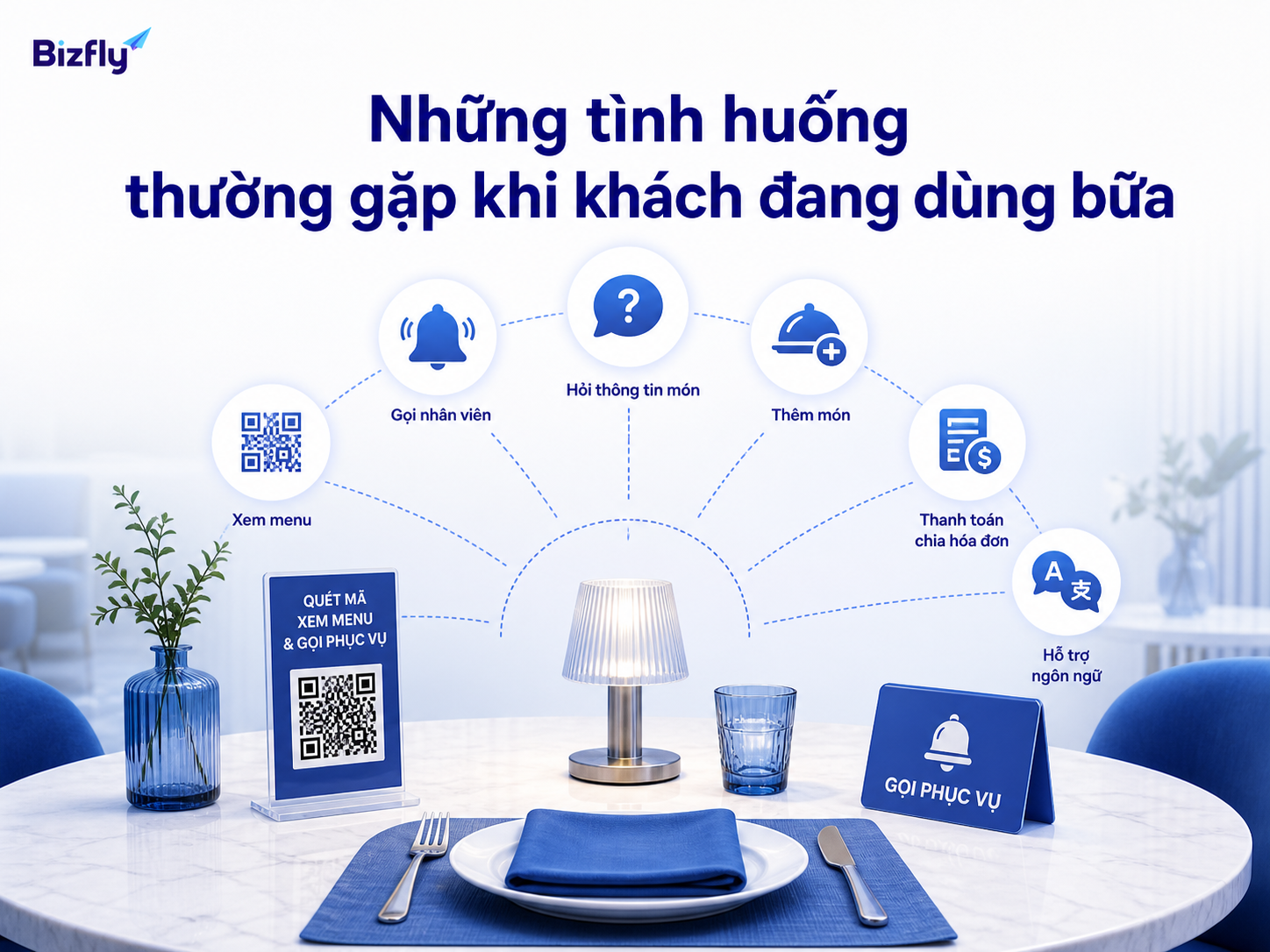AI có thể hỗ trợ các yêu cầu lặp lại như hỏi món, gọi nhân viên, thanh toán hoặc hỗ trợ ngôn ngữ.