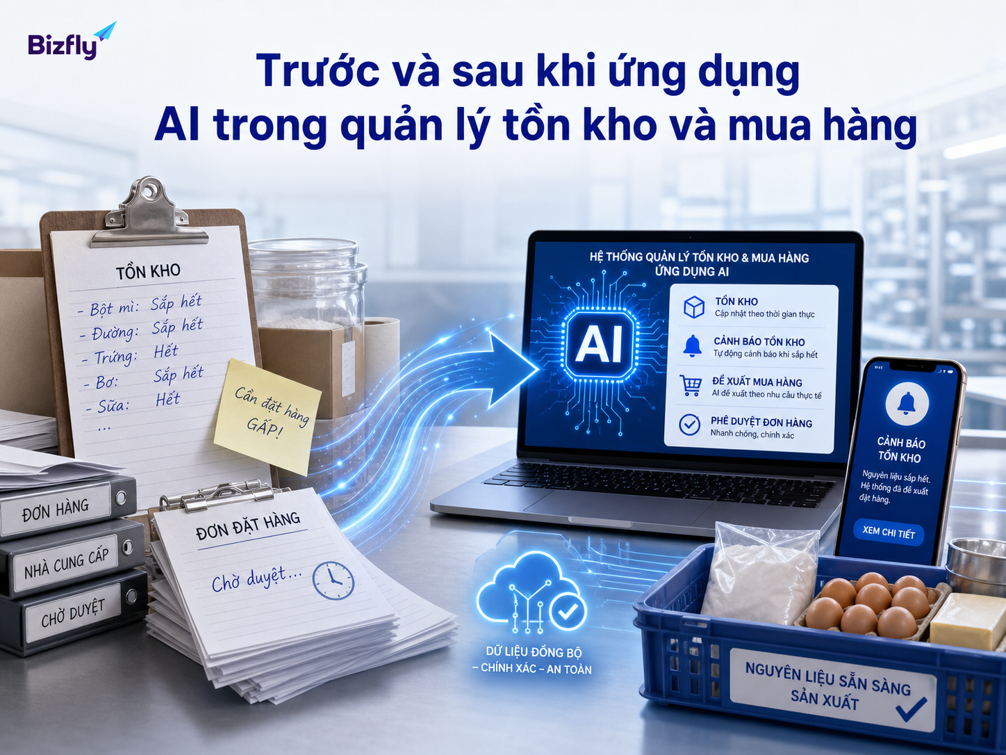 AI giúp chuyển quy trình kho và mua hàng từ bị động sang cảnh báo có kiểm soát.