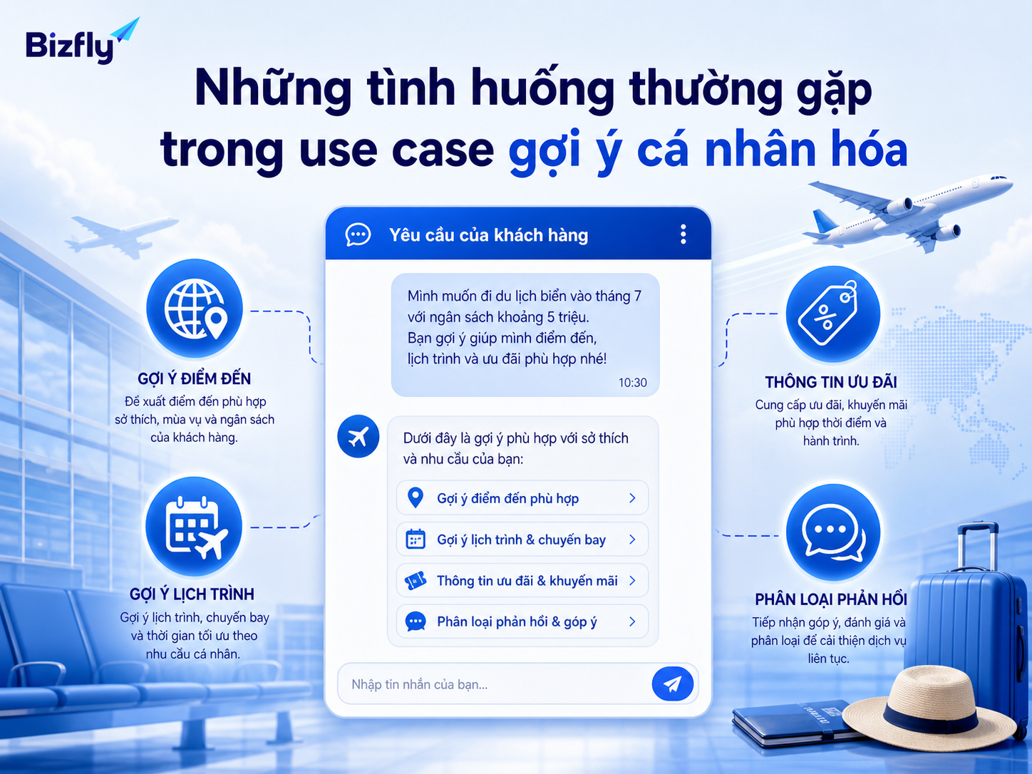 AI có thể hỗ trợ nhiều nhu cầu cá nhân hóa như điểm đến, lịch trình, ưu đãi và phản hồi khách hàng.