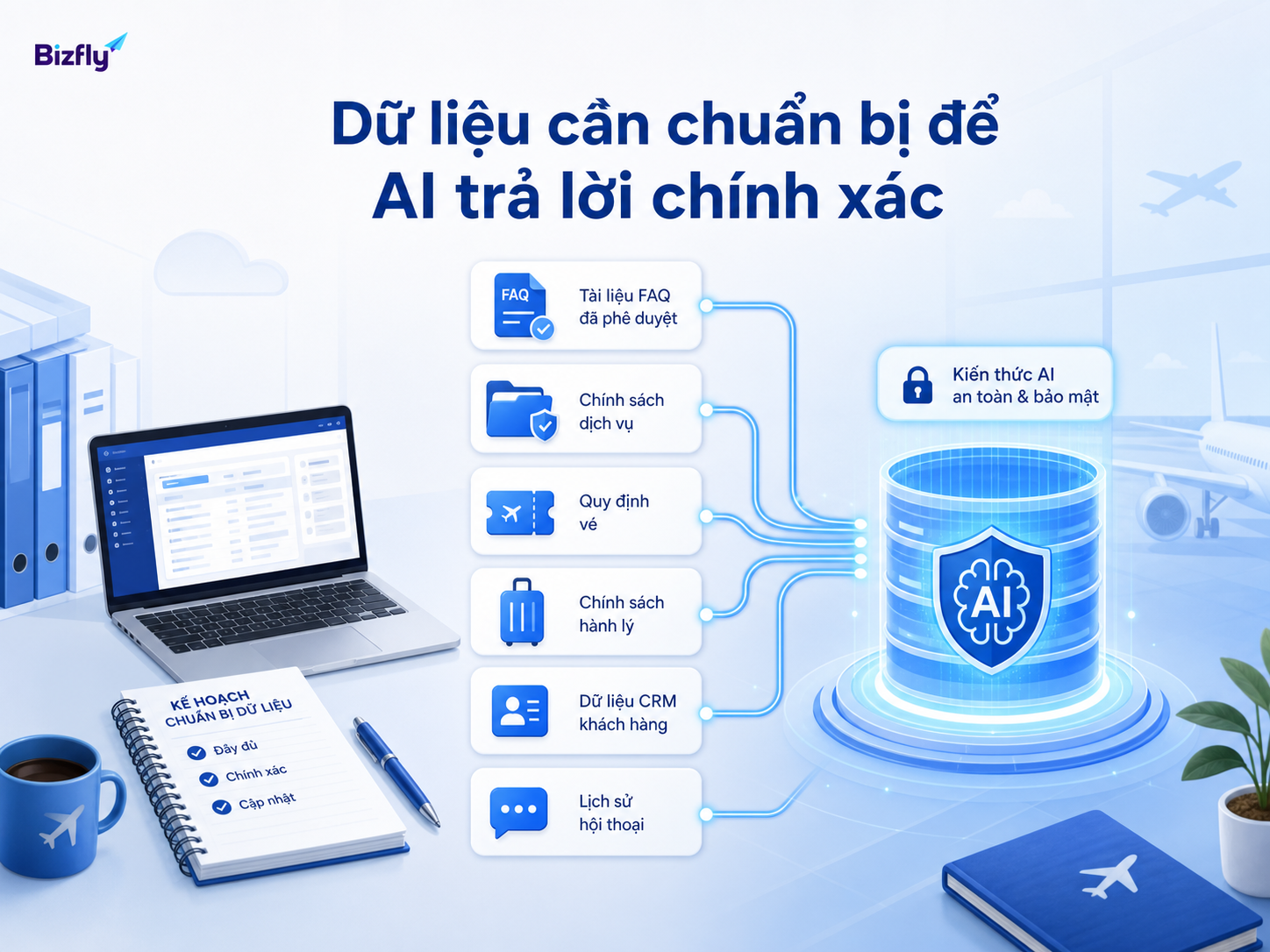 Dữ liệu FAQ, chính sách dịch vụ và CRM là nền tảng để AI trả lời nhất quán.