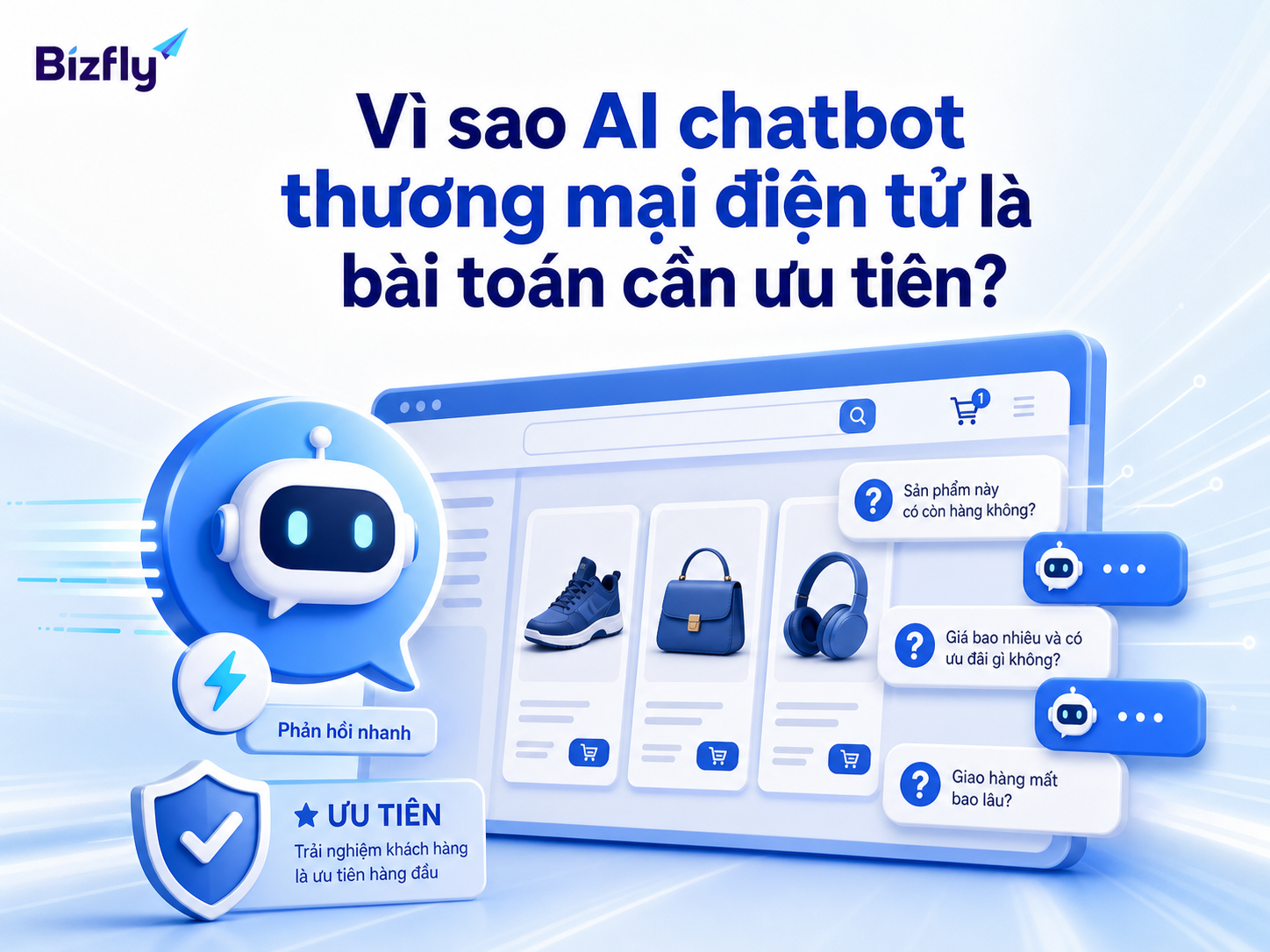 AI chatbot hỗ trợ doanh nghiệp phản hồi nhanh các câu hỏi mua hàng quan trọng.