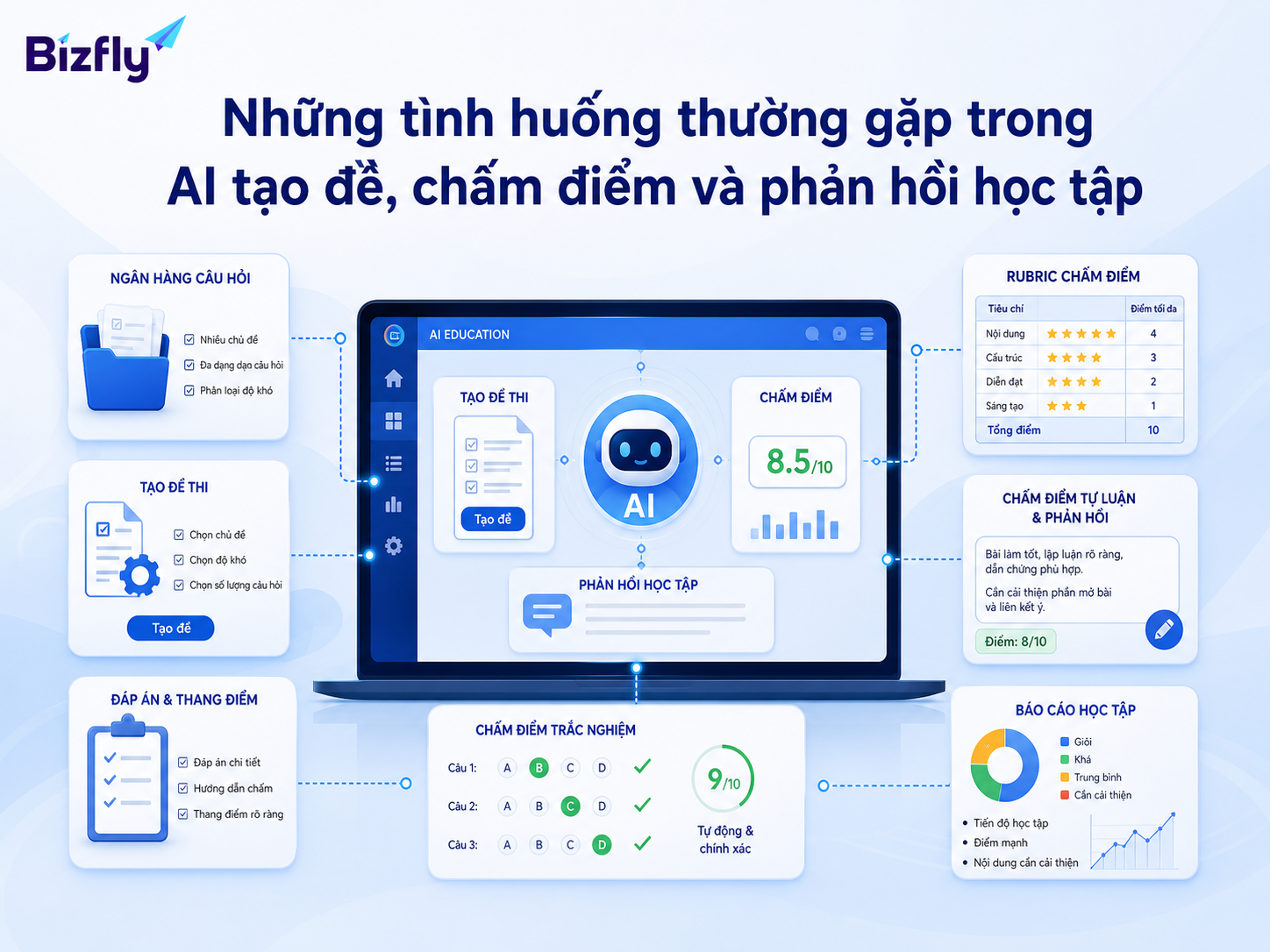 AI có thể hỗ trợ nhiều điểm trong quy trình đánh giá, từ tạo câu hỏi đến gợi ý nhận xét.