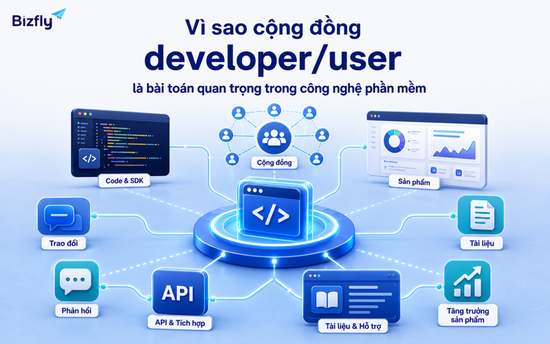 Cộng đồng developer/user là nơi doanh nghiệp phát hiện câu hỏi kỹ thuật, lỗi, phản hồi và insight sản phẩm.