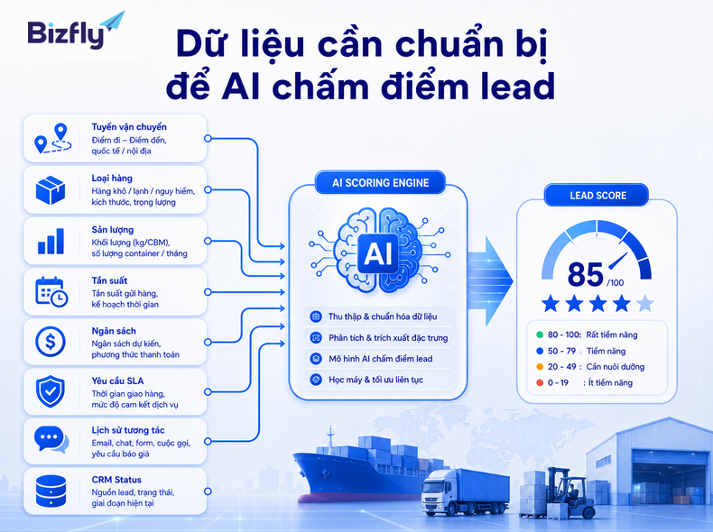 Chất lượng chấm điểm phụ thuộc vào tiêu chí lead, dữ liệu dịch vụ, lịch sử tương tác và CRM.