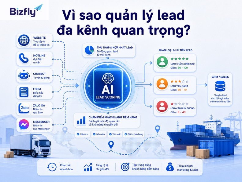 Lead logistics từ nhiều kênh cần được gom, chuẩn hóa và ưu tiên xử lý theo tiềm năng.