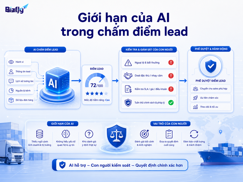 AI nên gợi ý điểm và luồng xử lý, còn các deal lớn hoặc điều khoản nhạy cảm cần con người kiểm soát.