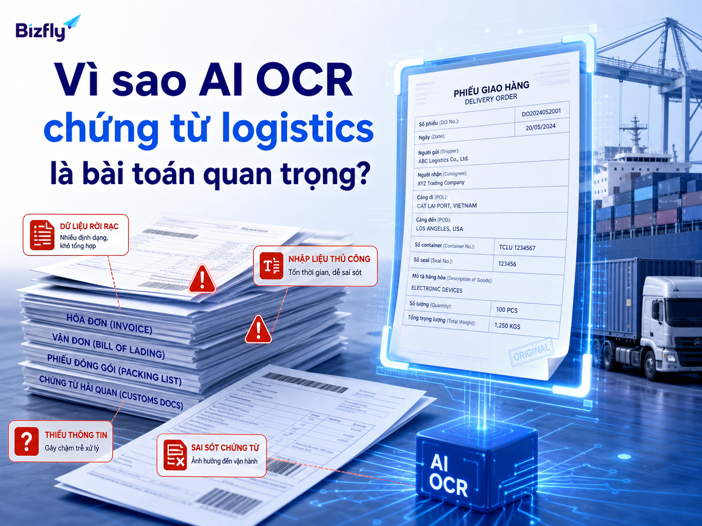 AI OCR giúp nhận diện điểm nghẽn trong xử lý chứng từ logistics thủ công.