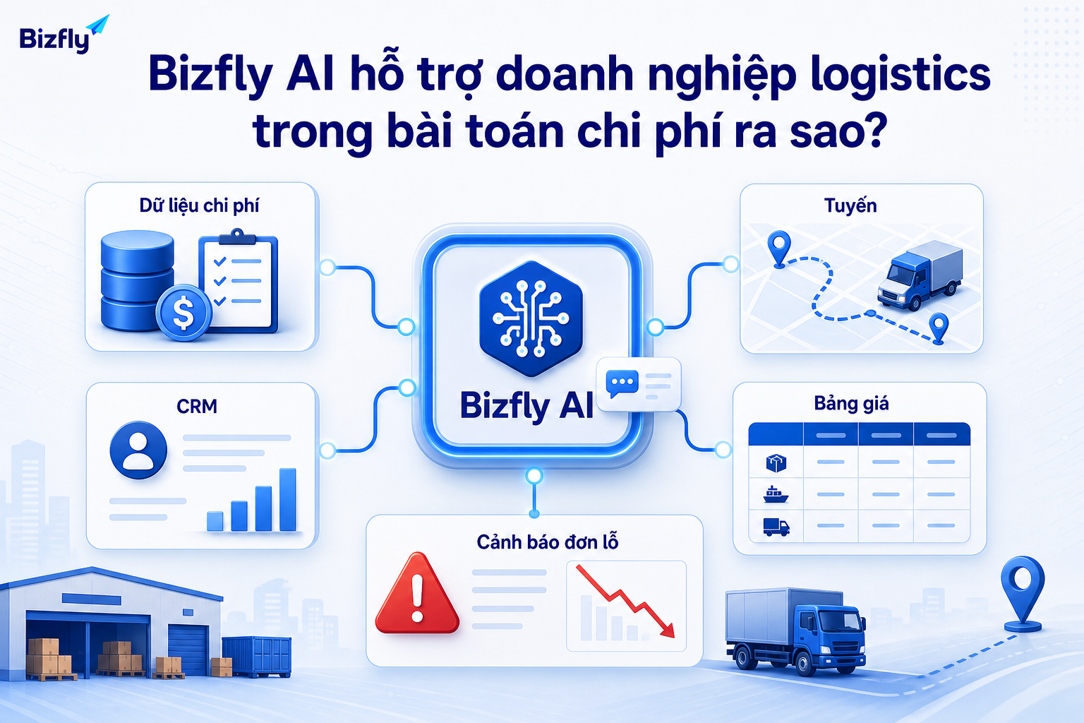 Bizfly AI hỗ trợ tổng hợp dữ liệu, phân tích chi phí và cảnh báo rủi ro đơn lỗ.
