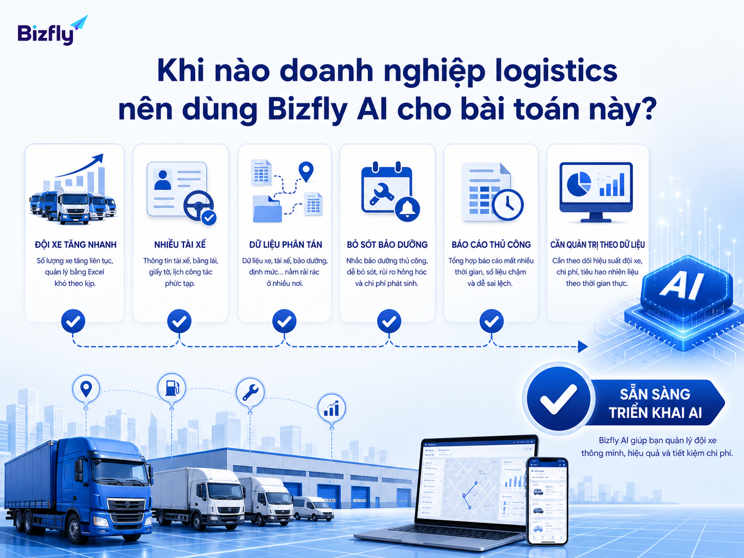 Khi đội xe mở rộng và dữ liệu vận hành phân tán, doanh nghiệp nên cân nhắc triển khai AI theo từng use case.