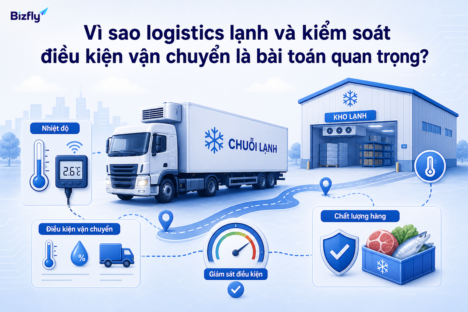Logistics lạnh cần kiểm soát nhiệt độ, thời gian và điều kiện vận chuyển để bảo vệ chất lượng hàng.