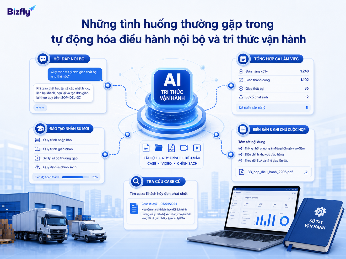 AI có thể hỗ trợ nhiều tình huống lặp lại như hỏi đáp quy trình, tóm tắt ca và tra cứu case cũ.