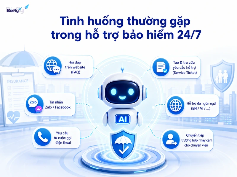 AI có thể tiếp nhận nhiều nhóm yêu cầu phổ biến trong chăm sóc khách hàng bảo hiểm.