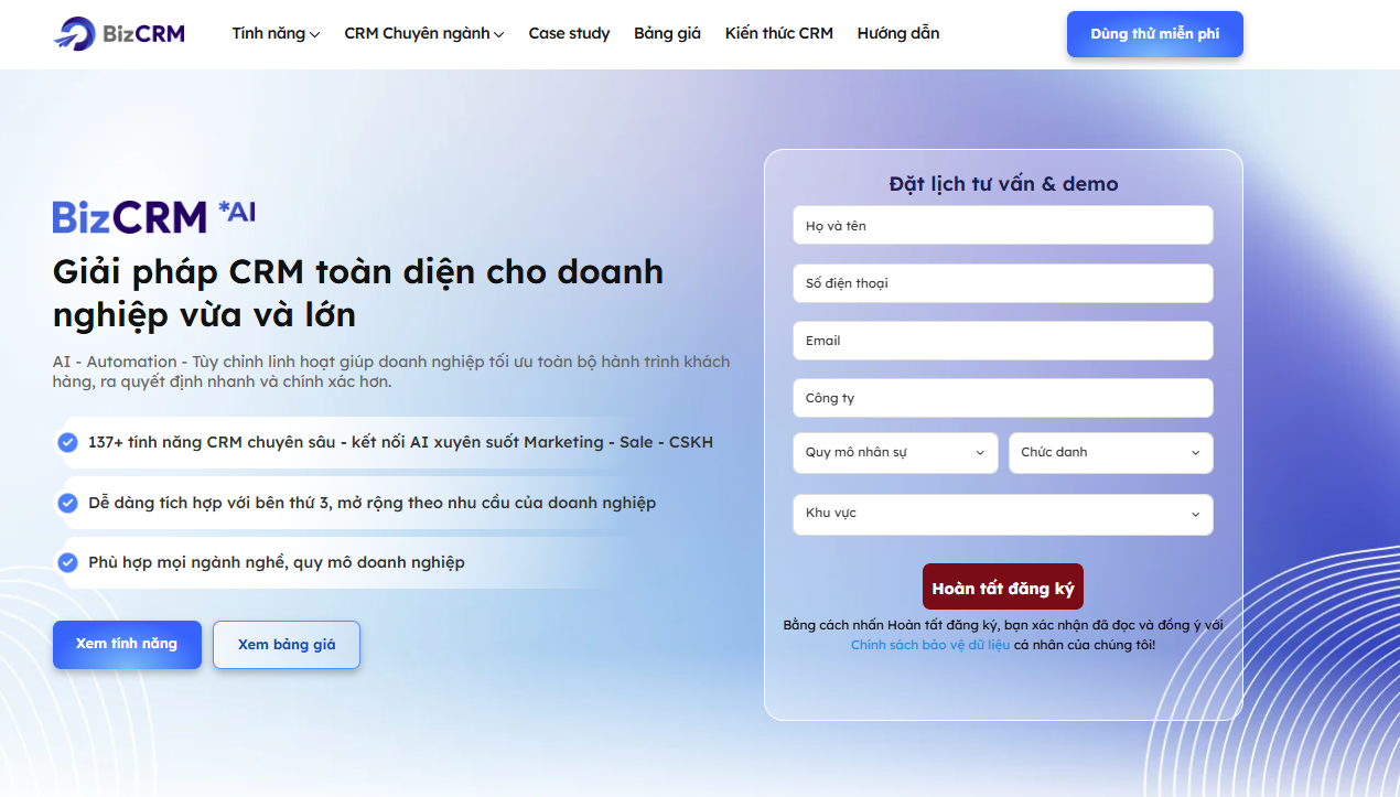 Giải pháp BizCRM là giải pháp quản lý khách hàng toàn diện