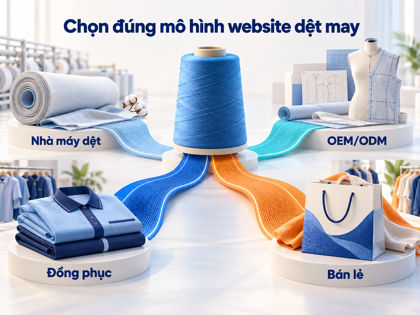 Mỗi mô hình kinh doanh dệt may cần cấu trúc website và hành động chuyển đổi riêng.