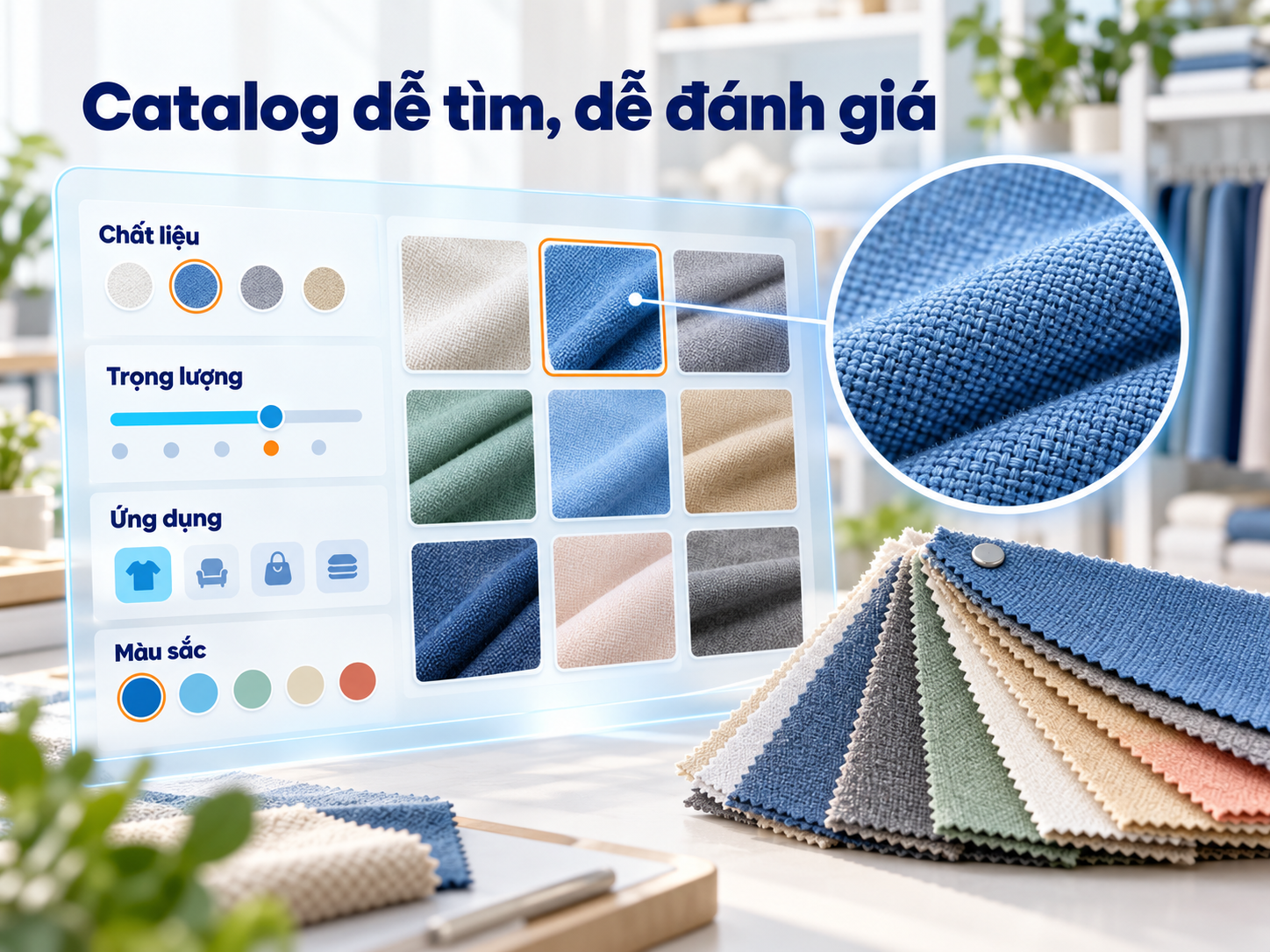 Catalog có cấu trúc giúp khách hàng tìm và đánh giá mẫu vải nhanh hơn.