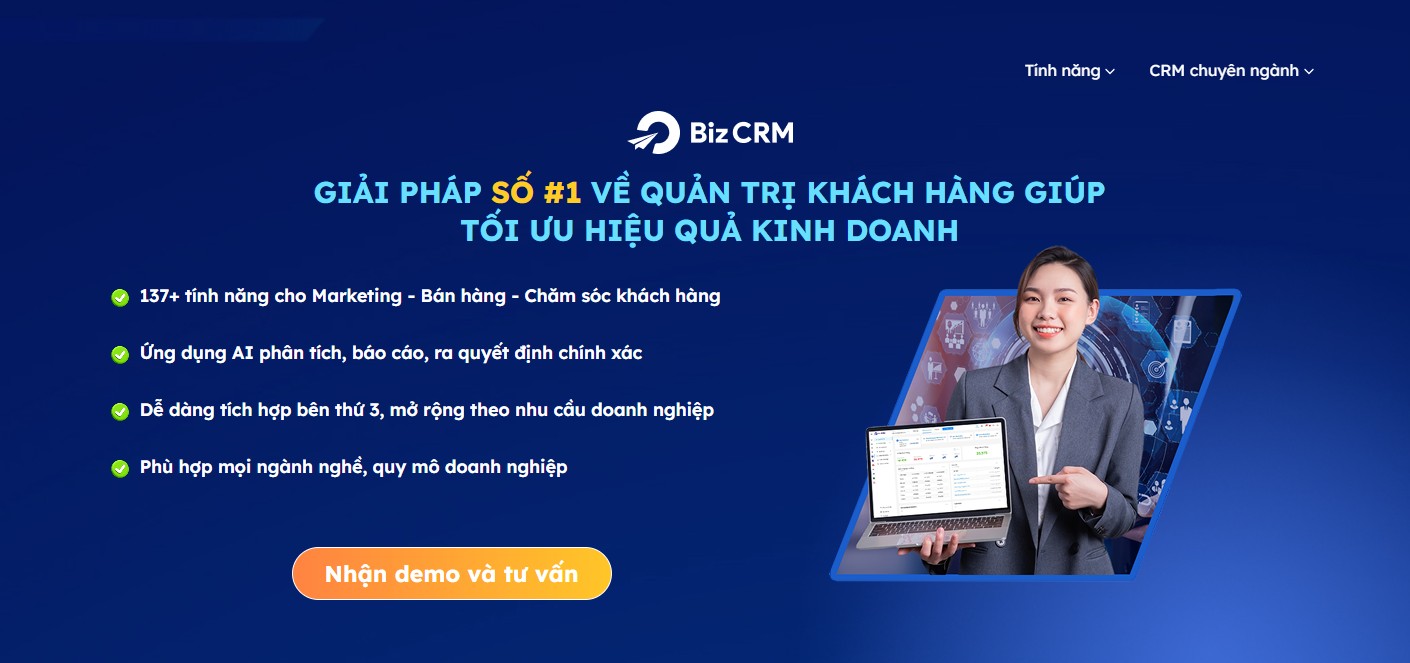 BizCRM - Phần mềm quản lý dữ liệu khách hàng hỗ trợ tích hợp AI 