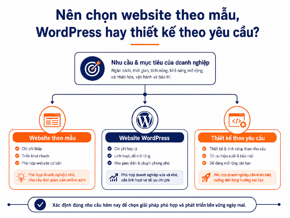 So sánh website theo mẫu, WordPress và thiết kế website theo yêu cầu