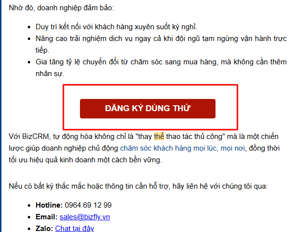 Ví dụ về chèn link vào các nút CTA