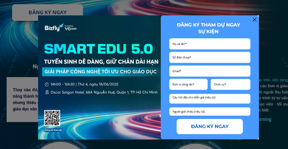 Form cho khách đăng ký tham gia sự kiện