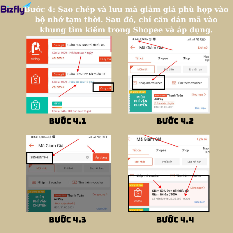 Bước 4 của quy trình sở hữu mã giảm giá Shopee từ Shopee Analytics