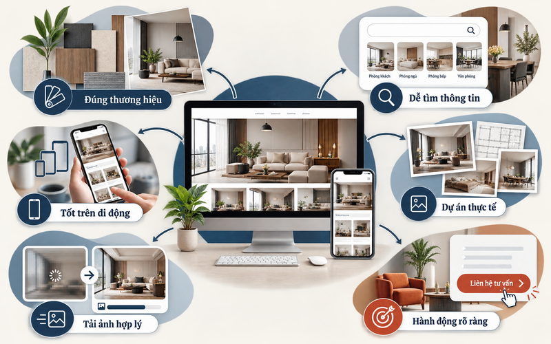 Website nội thất cần kết hợp hình ảnh thương hiệu với hành trình tìm hiểu rõ ràng trên nhiều thiết bị.
