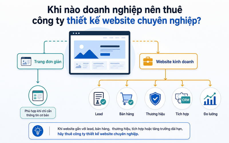 Khi website gắn với lead, bán hàng, thương hiệu, tích hợp hoặc đo lường, doanh nghiệp nên làm việc với đơn vị chuyên nghiệp.