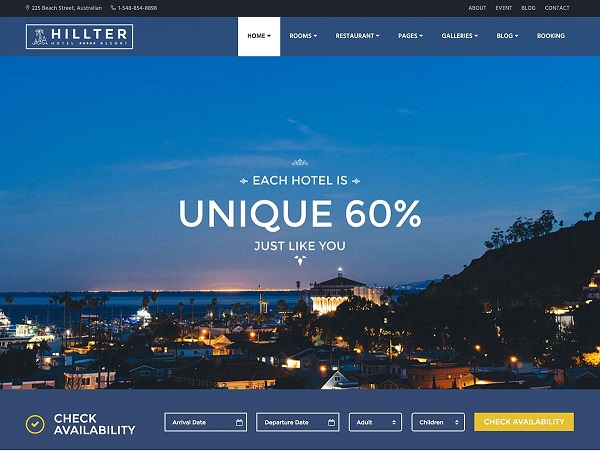 Mẫu thiết kế website khách sạn, nhà nghỉ Hillter