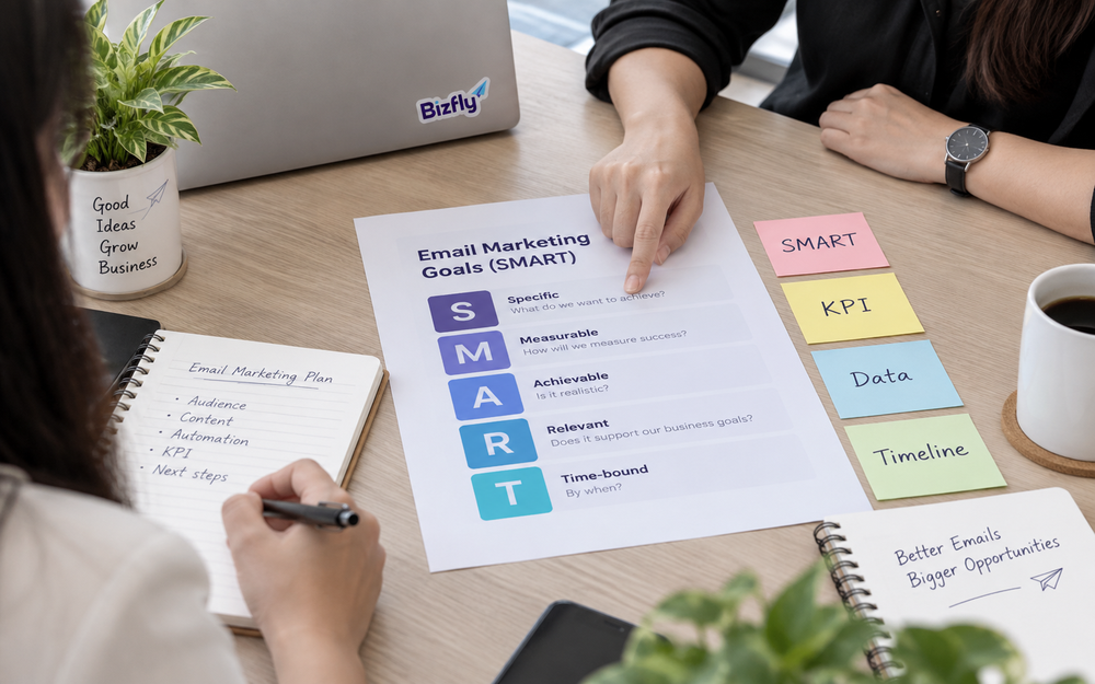 Trong kế hoạch email marketing, tiêu chí S - Specific (Cụ thể) yêu cầu bạn phải xác định rõ ràng và chính xác