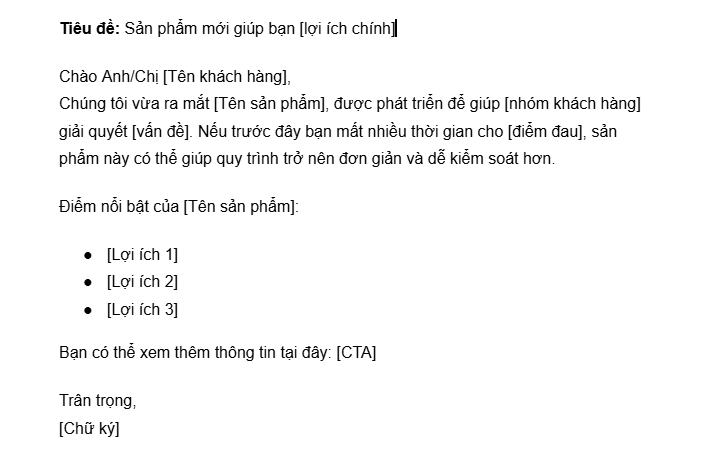 Mẫu email marketing giới thiệu sản phẩm cung cấp thông tin sản phẩm giải quyết vấn đề của khách hàng