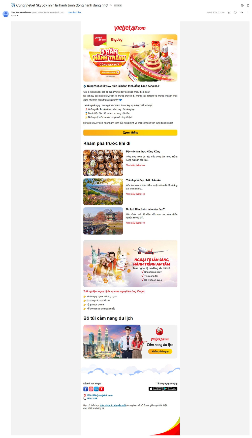 Mẫu Newsletter cập nhật tin tức từ hãng hàng không VietjetAir