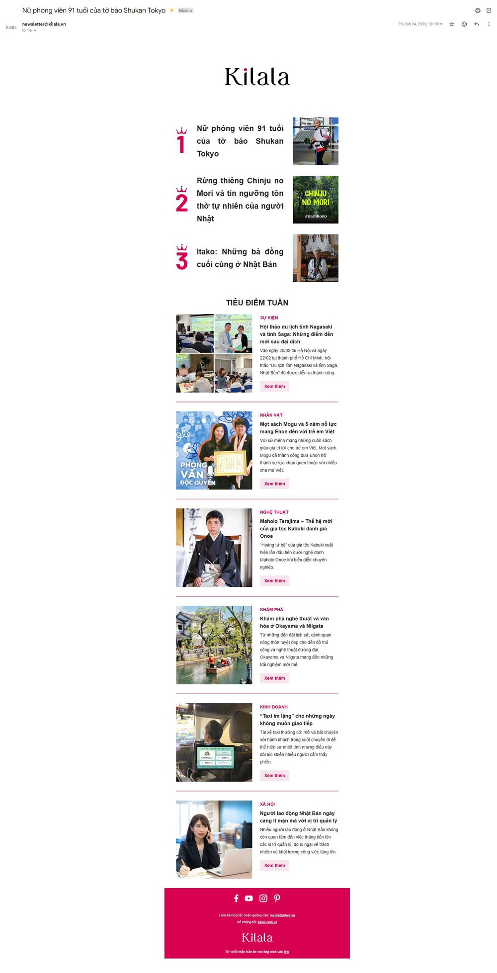 Mẫu newsletter cập nhật tin tức từ Kiala Nhật Bản