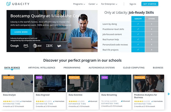 Mẫu thiết kế website dạy học trực tuyến, đào tạo online Udacity