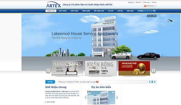 Mẫu thiết kế website xuất nhập khẩu Artex