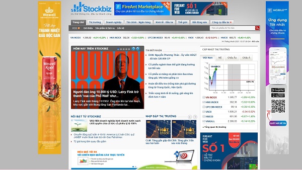 mẫu thiết kế website chứng khoán, cổ phiếu Stockbiz