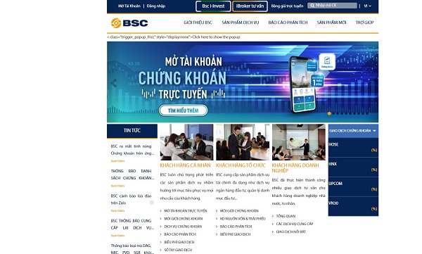 mẫu thiết kế website chứng khoán, tiền tệ BSC